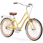sixthreezero EVRYjourney Women’s Single Speed Step-Through Hybrid Cruiser Bicycle, Cream w/Brown Seat/Grips, 26″ Wheels/ 17.5″ Frame
