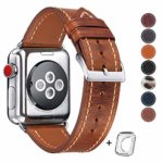 Compatible iWatch Band 42mm 44mm, Top Grain Leather Band Replacement Strap iWatch Series 4,Series 3,Series 2,Series 1,Sport Edition 2019 New Retro discoloured leather (Retro Camel Brown+silver buckle)