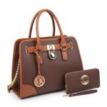 MMK collection Fashion Packlock Handbag for Women` Signature fashion Designer Purse with spring colors~Perfect Women Satchel Purse ~ Beautiful Designer handbag &purse(02-6892-coffee)