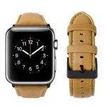 top4cus Genuine Leather iwatch Strap Replacement Band Stainless Metal Clasp, Compatible Apple Watch Series 4 Series 3 Series 2 Series 1 and Sport Edition (42mm, Matte Light Brown)