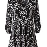 Zattcas Womens Floral Printed Tunic Shirts 3/4 Roll Sleeve Notch Neck Tunic Top