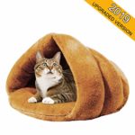 Mojonnie Soft Warm Cat Bed for Winter Cat Tent Self-Warming Sleeping Bed for Cats Fleece Pet Cave Bed for Winter Pets Puppy Indoor Pet Triangle Nest (Light Brown)
