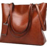 ilishop Oil PU Leather Handbag Vintage Designer Purse Classical Tote Bag Large Capacity Shoulder Bags (Brown)