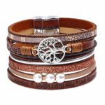 Crazy Feng Tree of Life Leather Cuff Bracelet Handmade Wristband Bohemian Casual Bangle Wrist Braided Magnetic Buckle Jewelry Set for Women, Teen Girl, Boy, Teenager Gift