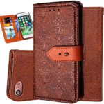 iPhone 6S Plus Leather Wallet Case,Auker Durable Folio Flip Vintage Fold Stand Case Full Body Shock Scratch Drop Protection Pocket Purse Cover with Card Holders&Wrist Strap for Women/Men-Brown