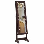 SONGMICS LED Jewelry Cabinet Armoire with Mirror, Lockable Jewelry Organizer with 20 Marquee Lights, Brown UJJC81BR
