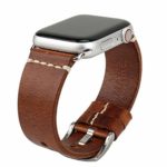 MAIKES Oil Wax Leather Strap Watchband Replacement for Apple Watch 44mm 40mm 42mm 38mm Series 4 3 2 1 iWatch Wristband (44mm, Light Brown+Silver Buckle)