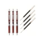 Pentel EnerGel Deluxe RTX Liquid Gel Ink Pen Set Kit, Pack of 3 with 4 Refills (Brown – 0.7mm)