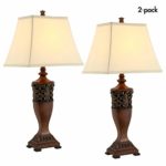 Table Lamps for Living Room or Bedroom, Lamp Set of 2, 30″ High Wood Finish Large Vintage Traditional Table Lamp (Bronze, Large)