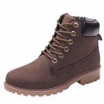 COPPEN Women Boots Retro Solid Ankle Thick Lace-up Short Round Toe Casual Shoes