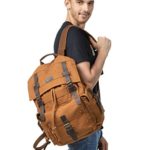 Kattee Men’s Leather Canvas Backpack Large School Bag Travel Rucksack Khaki
