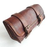 SAND CRAFT Vintage Motorcycle 2 Strap Buckle Closure Tool Bag Brown Handlebar Sissy Bar Tool Pouch Roll Bags -10″
