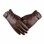 Yunhigh Touch Screen Gloves for Men Women Leather Waterproof Winter Warm Thermal Gloves Outdoor Windproof Texting Gloves Lightweight Cycling Driving Riding Gloves – Brown