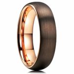 King Will Duo 6mm Dome Brown Tungsten Carbide Wedding Band Ring Rose Gold Inside Comfort Fit