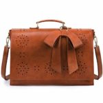 ECOSUSI Women’s Briefcase PU Leather 15.6 inch Laptop Bag Shoulder Computer Satchel Bag with Detachable Bow, Light Brown