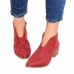 COPPEN Women Boots Square Heel Solid Color Suede Zipper Round Toe Shoes
