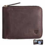 RFID Men’s Leather Zipper wallet Zip Around Wallet Bifold Multi Card Holder Purse (Coffee)