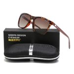 NIEEPA Rectangular Polarized Sunglasses AL-MG Frame Retro Driving Sun Glasses (Brown Lens/Leopard Frame)