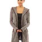 PattyBoutik Women’s Trim Hoodie Marled Yarn Cardigan (Brown and White XL)