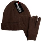 DG Hill Mens Winter Hat and Gloves Set with 3M Thinsulate Fleece Lining Beanie Brown