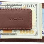 Viosi Genuine Kingston Leather Brown Front Pocket Money Clip Made with Powerful RARE EARTH Magnets and Gift Box
