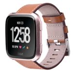 Koreda Compatible Fitbit Versa Bands, Versa Leather Accessory Genuine Leather Band Wristband Strap Replacement for Fitbit Versa Smartwatch (Light Brown, Small Size: 5.5″-6.7″)