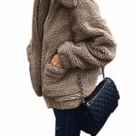 PRETTYGARDEN Women’s Fashion Long Sleeve Lapel Zip Up Faux Shearling Shaggy Oversized Coat Jacket with Pockets Warm Winter (Coffee, Medium)