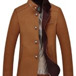 chouyatou Men’s Gentle Band Collar Single Breasted Wool Blend Pea Coat (10Brown, Small)