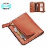 Women Mini Bifold Leather Wallet RFID Blocking Card Holder Compact Ladies Purse Zipper Pocket-Brown