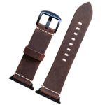 EACHE Genuine Leather Watch Band 42mm Brown Crazy Horse Calfskin Leather Strap Apple Watch Iwatch Series 1,2,3 Black Adapter