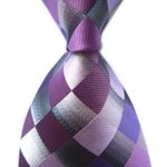 Secdtie Men’s Classic Checks Dark Blue Grey Jacquard Woven Silk Tie Necktie