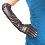 Edith qi Women’s Long Evening Dress Faux Leather Elbow Length Party Gloves,Small,Coffee
