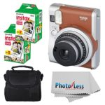 Fujifilm INSTAX Mini 90 Neo Classic Instant Camera (Brown) With 2x Fujifilm Instax Mini 20 Pack Instant Film (40 Shots) + Compact Camera Case + Cleaning Cloth – International Version (No Warranty)