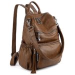 UTO Women Backpack Purse PU Washed Leather Convertible Ladies Rucksack Tassel Zipper Pocket Shoulder Bag A Brown