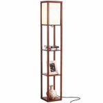 Brightech Maxwell – LED Shelf Floor Lamp – Modern Standing Light for Living Rooms & Bedrooms – Asian Wooden Frame with Open Box Display Shelves – Walnut Brown