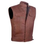 Men Armor Distress Brown Leather SOA Motorcycle Concealed Carry Club Vest XL