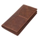 Texbo Men’s Genuine Cow Leather Bifold Long Wallet Brown