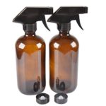 Two Amber Glass Spray Bottle Bottles with Black Trigger Sprayer.16 oz Refillable Bottle for Essential Oils,Cleaning Products,Aromatherapy,Organic Beauty Products.Stream and Spray Settings Available