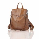 FIGROL Women Backpack Purse Soft PU Leather Casual Travel Bag Multi-functional Waterproof Backpack (Brown)