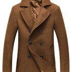 chouyatou Men’s Classic Notched Collar Double Breasted Wool Blend Pea Coat (Small, Brown)