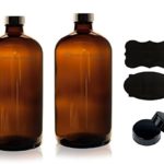 16oz Empty Amber Glass Bottles with Poly Cone Caps, PLUS Labels (2 Pack) – Refillable Container for Essential Oils, Cleaning Products, or Aromatherapy