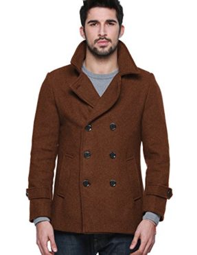 Match Mens Wool Blend Classic Pea Coat Winter Coats (010 Brown, Medium)
