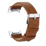 iGK Leather Replacement Bands Compatible for Fitbit Charge 2, Genuine Leather Wristbands Brown with Metal Connectors
