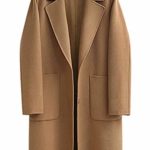 chouyatou Women’s Plain Snap Button Up Single Breasted Long Wool Coat (Small, Khaki)