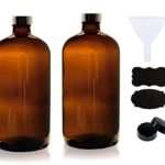 Empty Amber Glass Bottles with Caps, Labels and Funnel (2 Pack) – 16oz Refillable Container for Essential Oils, Cleaning Products, or Aromatherapy (2 pack w/Cap)