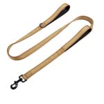 Heavy Duty Big Dog Leash with Extra Traffic Handle 5 Feet Long Pet Safety Control Lead Reflective for Training Walking Running (light brown)