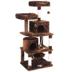 BWISHOME Cat Tree with Sisal Scratching Posts, 2 Condos, Plush Perches, Jingly Balls and Hammock, Cat Condo Tower Furniture Kitty Kitten Activity Center Pet Play House Brown MMJ01Z