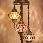 19 Colors – 3 Big Globes Turkish Moroccan Mosaic Tiffany Floor Table Lamp for North American Use, 37″ (Brown Amber)