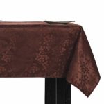 Vaulia Jacquard Weave Rectangle Tablecloth, Floral Pattern – Brown (58 x 102 inches)
