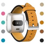 for Fitbit Versa Bands,CreateGreat Classic Vintage Genuine Leather Replacement Accessories Wristbands with Stainless Metal Clasp for Fitbit Versa Smartwatch(Light Brown)